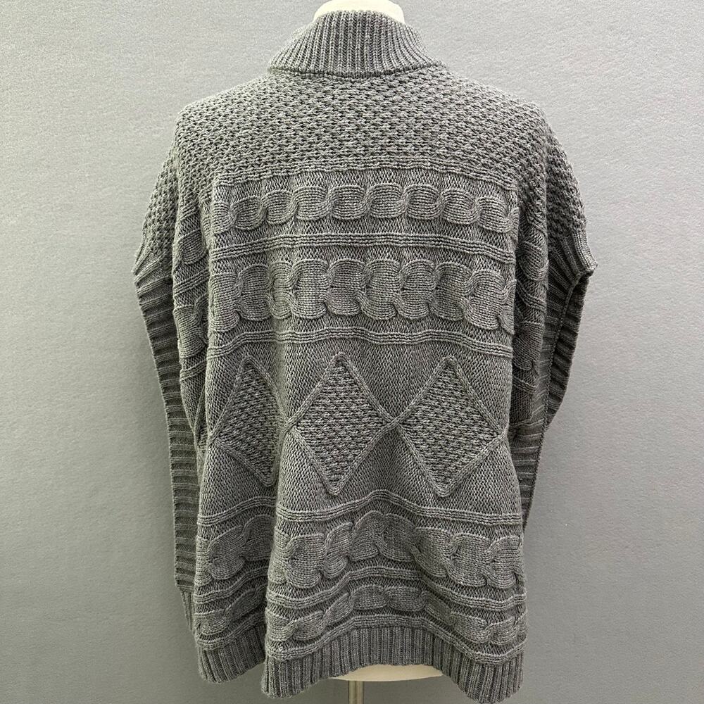 Chico's Gray Cable Knit Poncho Sweater OS Acrylic Mock Neck Textured Pullover - Picture 7 of 14